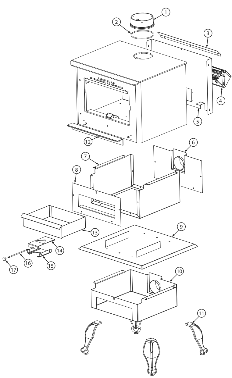 Repair Parts 1 Diagram and Parts List for US2500E-BL  US Stove Company Heating Stove